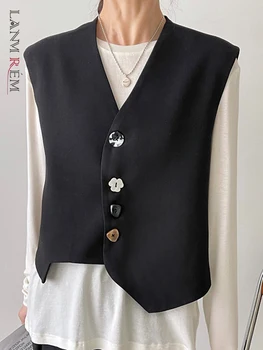 LANMREM kórejský Nepravidelný Vesta Kabát Pre Ženy tvaru Singel svojim Retro Coats Ženské Oblečenie 2023 Jar Leto Nové 2YA421