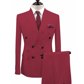 Lansboter Víno Červené pánske Oblek 2 Kusy kvalitných Slim Montáž Formálne Oblečenie Vhodné Pre Obchodných Banquet Práce Bunda, Nohavice