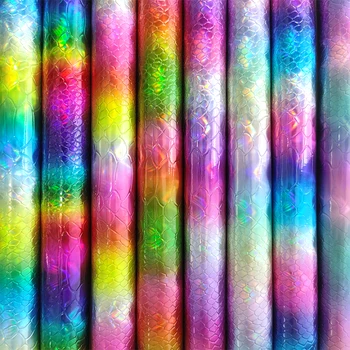 Laser Rainbow Hadej Kože Plastický Vzor Vinyl Textílie s Hologramom Kože Účinok Textílie Listy pre Odkladacia Taška 46*135 CM