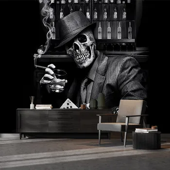 Lebka Človeka Fajčiar Víno Kabinet Dymu Poker Obývacia Izba, Spálňa Vlastné Samolepiace Tapety Nástenná Maľba