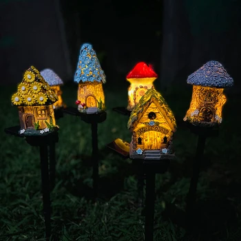 LED Solárne Kosačky na Svetlo Živice Chata Remesiel Miniatúrne Rozprávkový Dom Solárny Vonkajší Dekor Záhradný Kvet Dom Led Poschodí Lampa