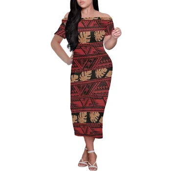 Letné Sexy Krátky Rukáv Dizajn Šaty Samoa Štýl 2023 Populárne Vlastná Off-The-Ramenný Módne Stručné Party Šaty Ženy