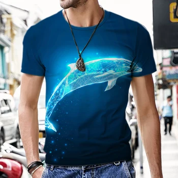 Letný High-tech Light-emitting Dolphin pánske Oblečenie, Módne Bežné Nadrozmerné T-Tričko Krátke Rukávy Hip Hop 3D Tlačených Topy