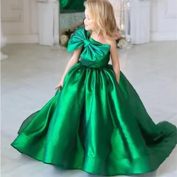Liaumin Zelený Kvet Dievča Šaty S Dlhými Vlak Princezná Svadobné Party Sukne Narodeniny Oblečenie Móda Vinobranie Ručne Vyrobený Na Zákazku
