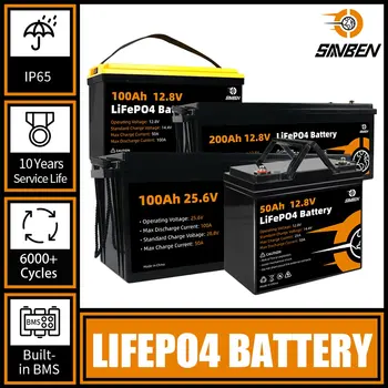 LiFePO4 Batérie 200AH 100AH 50AH 12V 24V Vstavané BMS Lítium Železa Fosfát Nabíjateľná Batéria RV Člny, Motorové Vysokozdvižné