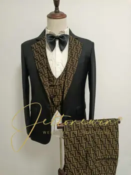 Luxusné Formálne Smoking Obleky pre Mužov, Svadobné Nevesty Slim Fit 3 Kusy Gentleman Bunda, Nohavice, Vesta Party Šaty Muž Kostým