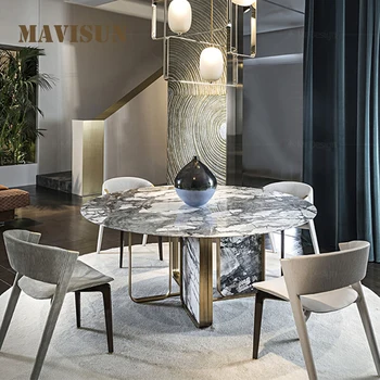 Luxusné Mramorové Jedálenský Stôl A Stoličky Estetický Dizajn Z Talianska Veľké Tvorivé Elegantné Prostredie Pre Veľké Villa Kuchynský Stôl