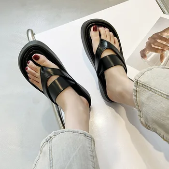 Luxusné Ženy hrubé Podpätky Sandále, Papuče 2023 Nové Letné Byt Podpätky Flip Flops Bežné Dizajnér Plus Veľkosť Plážové Sandále Dámske