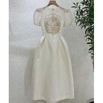 Marhuľový Vintage Šaty Žien 2023 Lete Patchwork Lištovanie Výšivky, Kvetinové Šaty Dámske Oblečenie Vintage Strany Vestido Čipky