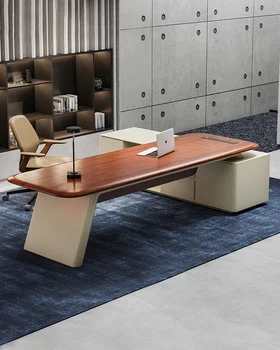 Masívneho dreva kožené stôl Prezidenta stôl Jednoduchý, moderný, grand, maľovanie, pečenie kancelársky stôl a stoličky zmes