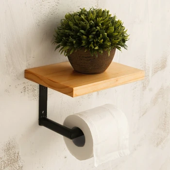 Mestské Priemyselné wall mount dreva úložná polička železa trubice toaletného papiera držiak valca reštaurácia kúpeľňa dekorácie