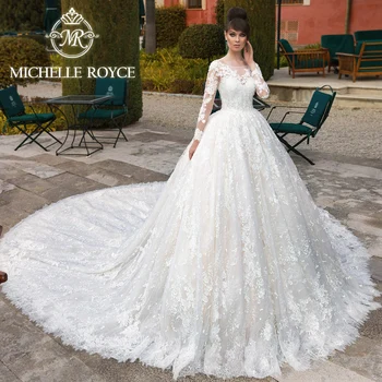 Michelle Royce plesové Šaty, Svadobné Šaty 2023 Elegantné LOPATKA Appliques Vyšívané Organza Sequined Svadobné Šaty Vestidos De Novia