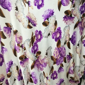 Mlieko Slik pletené textílie vytlačené kvetované purple pivónia veľké kvetinové tkaniny tkaniny pre šitie latinskej tanca diy materiálov 1M