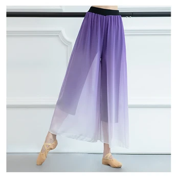 Moderné Tanečné Kostýmy Širokú Nohu, Šifón Praxi Nohavice Elastický Pás Gradient Tanečné Nohavice Klasického Tanca Oblečenie Pre Ženy