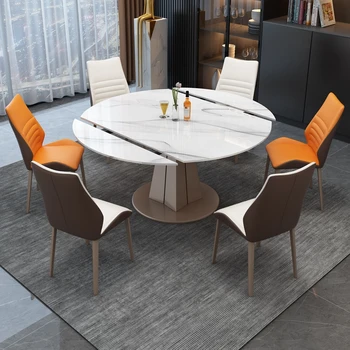 Moderný Luxusný Jedálenský Stôl Onement Rozšíriteľný Kolo Rozšíriť Dizajn Jedálenský Stôl Nastaviť Nordic Nepremokavé Mesa Comedor Nábytok