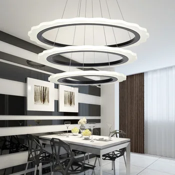 Moderný minimalistický čierna farba luster tvorivé akryl kovový krúžok LED čipy osvetlenie v obývacej miestnosti dekorácie zariadenie