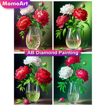 MomoArt DIY Diamond Výšivky Pivónia Cross Stitch Súpravy AB Diamond Maľovanie Kvetinové Mozaiky Váza Na Odbavenie Ručné Darček