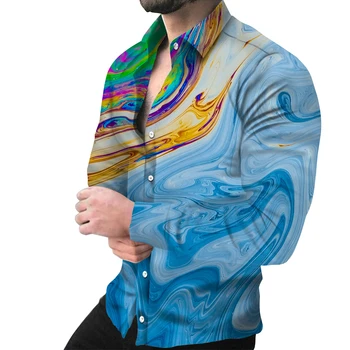 Móda Mužov Košele Singel svojim Tričko Bežné Tri-Farebná Tlač, Dlhý Rukáv Topy pánske Oblečenie Hawaii Party Cardigan