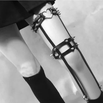Módy Sexy Goth Rock Viac Veľkosť kože nôh podväzkové pásy pásy pre ženy Nastaviteľné Punk Nit Srdce podväzkový pás, Stehná ponožka podväzkový