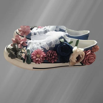 Na jar a na jeseň nové ručné vlastné módne troch-dimenzionální kvet dizajn zmysel páse s nástrojmi víla plátno topánky populárne zreko
