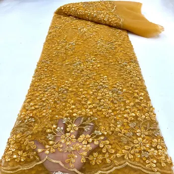 Najnovšie Nádherné Zlaté Afriky Ručné Korálky Šnúrky Tkaniny Luxusné Nigérijský Flitrami Oka Textílie, Čipky Pre Strany TS2068
