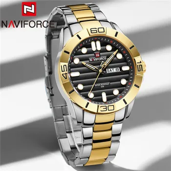 NAVIFORCE Mužov Náramkové hodinky Top Značky Luxusné Zlaté Dátum Týždeň Muž Hodinky Striebornej Nerezovej Ocele Šport Vojenské Quartz Muž Hodiny 9198