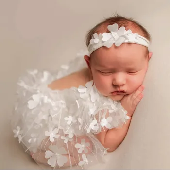 Novorodenca Fotografie Rekvizity Biela Princezná Šaty pre Dieťa Foto Streľba Príslušenstvo 0~1month