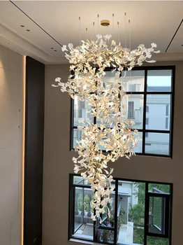 Nová Obývacia Izba Nordic Ginkgo Pobočky Opustiť Luster Schodisko Moderné Petal Lustre Prívesok Svetlá Hotel Lobby Pobočky Lampa