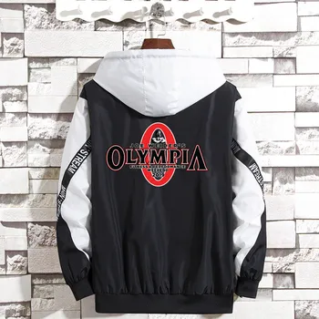 Nové Bundy Muži Ženy Hip-hop OLYMPIA Telocvične Vonkajšie Windbreaker Patchwork Jacket Mens Zips Voľné Kabát Harajuku Mužské oblečenie
