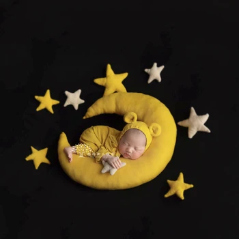 Nové detské tvorivé prop hviezdy a mesiac pre novorodenca fotografie rekvizity frontálne mesiac a hviezdy studio strieľať príslušenstvo foto rekvizity