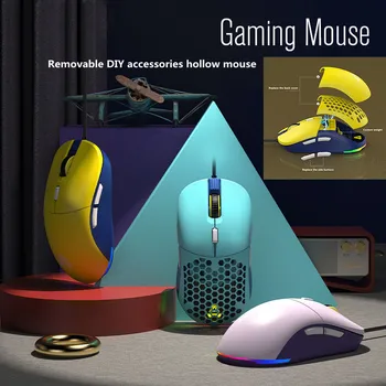 Nové káblové pripojenie hernej myši RGB dynamické osvetlenie účinok odnímateľný DIY príslušenstvo duté myši osem-tlačidlo šiestich-rýchlostný DPI nastaviteľné