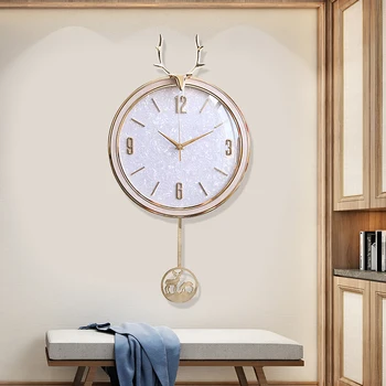 Nástenné hodiny, Nordic jeleň hlavu nástenné hodiny, tichý nástenné hodiny, jednoduchý ľahký luxusné nástenné hodinky, domov, obývacia izba, satelitná automatické