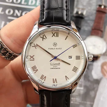 PABLO RAEZ 100% Kožené Mužov Jednoduché Náramkové hodinky Luxusné Hodinky S Dátumom Relogies Mužskej Módy Bežné Kalendár Vysokej Kvality Relogio