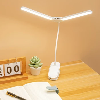 PDQ Dvojité Hlavu stolná Lampa USB Nabíjateľné Stolná Lampa LED Clip-on Nočné Svetlo pre Spálne Flexibilné Gooseneck Knihy, Lampa na Čítanie