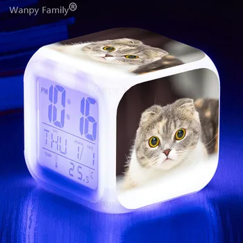 Pet Mačka Detí Darčeky 7Color Meniace LED Digitálny Budík detská Izba Dotykové Snímanie Prebudiť Časovač, Multifunkčný Stôl Hodiny