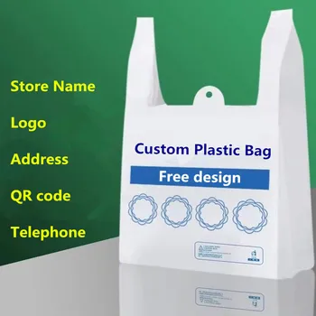 Plastové tašky prispôsobené tlač loga obchodu meno adresa telefón prenosné nákupné tašky reštaurácia vytiahnuť psík taška potravín pack