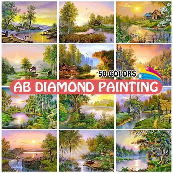 Plný Vŕtačky Diamantové Maľovanie Prírody západ Slnka AB DIY Mozaiky Vyšívanie Diamond Výšivky Krajiny Remeselnícka Ručne Dekor Darček