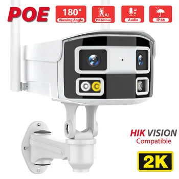 POE IP Kamera, Vonkajšie Panoramatický 180° Dual-Objektív Wifi Bezpečnosti 4MP HD CCTV Kamery Ai Ľudských Zistiť kamerový Videolink APP