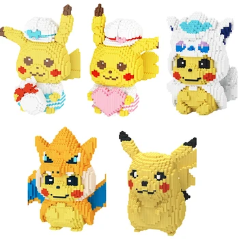 Pokemon Tvorivé Montáž Pikachu Stavebné Bloky Kawaii Anime Model Tehla Vzdelávania Hra Dekompresný Hračky Pre Deti Darček