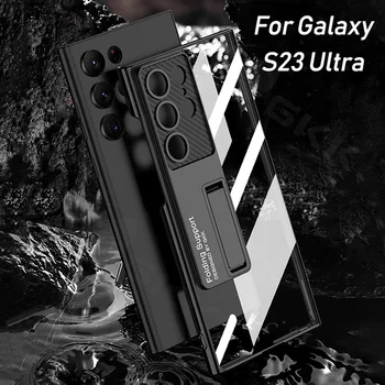 Pokovovanie Shockproof Jasné, Držiak obal pre Samsung Galaxy S23 Ultra Ťažké Späť Priehľadný Plastový Kryt pre Galaxy S23 Plus Prípade