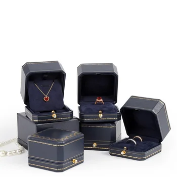Premium PU Kožené Dvojitý Krúžok Pár Box pre Svadobný Obrad Zapojenie Prívesok, Náušnice, Náhrdelník Držiak na Šperky Darčekovej krabičke