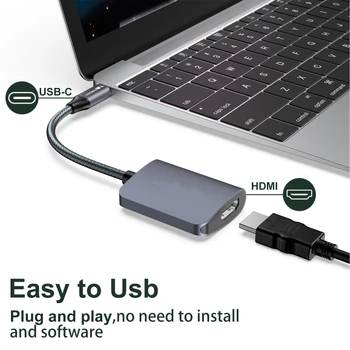 Prenosné USB C-HDMI - Adaptér 4K 30HZ USB-C Adaptér Alumium USB napájací Adaptér
