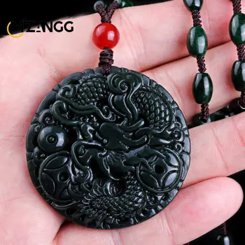 Prírodné Atrament Jade Čínskych Jade Dragon Prívesok Náhrdelník Módne Kúzlo Doplnky V Podobe Šperkov Vyrezávané Amulet Darčeky Ženy Muži Prívesok