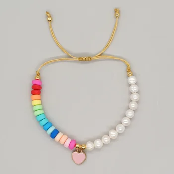 Prírodné Perly Kúzlo Náramok Letné Módne Šperky Rainbow Hliny Lano, Reťaz Náramky Handmade Darčeky pre Ženy Dospievajúce Dievča