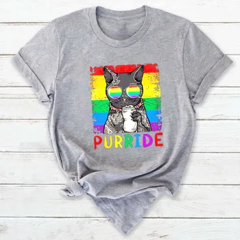 Rheaclots Žien Mačka LGBT Purride Tlač Bavlna T-shirts pre Dámy Grafické Tees Topy