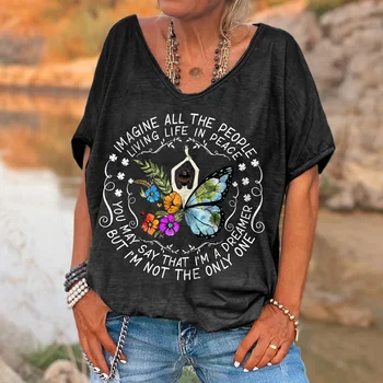 Rheaclots Žien Predstavte si, že Všetci Ľudia Žijú Život V Mieri Vytlačené Hippie T-Shirt