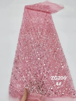 Ružová Luxusné Korálky Čipky Flitrami Afriky Čipky Textílie 2023 Vysokej Kvality Nigérijský Čistý Ženícha Čipky Tkaniny pre Večerné Party Šaty