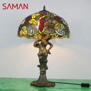 SAMAN Európskej Tiffany Sklenený Stôl Lampa LED Tvorivé Retro Jemné Stôl Light Decor Pre Domáce Obývacia Izba, Spálňa, Nočné