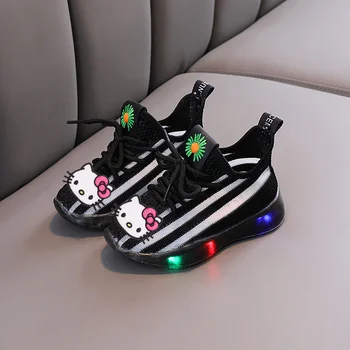 Sanrio Hello Kitty LED svetlá lietania tkané priedušná ležérne topánky Melódie dievčatá chlapci soft-soled svetelný športové topánky detské