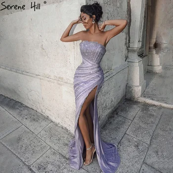 Serene Hill Lila Vysoká Rozdeliť Meramid Večerné Šaty Šaty 2023 Korálkové Elegantný Luxus Pre Ženy Strany LA71272